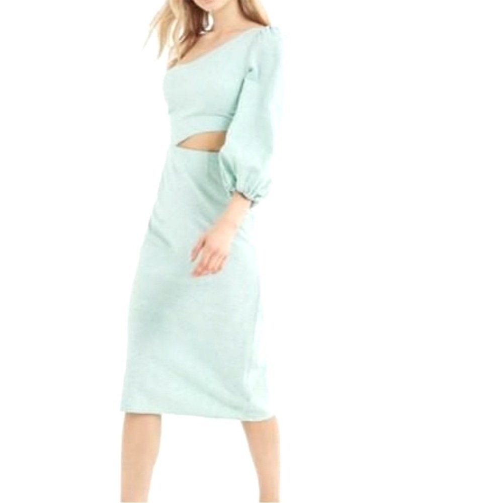 Urban Outfitters Mint Green Cotton One Shoulder Cut Out Midi Dress - size XS 0-2